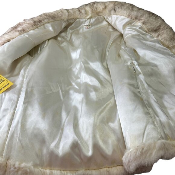 Rabbit Fur Coat Vintage 1980s Size M White with Dark Dyed Tips Hong Kong - Picture 9 of 12